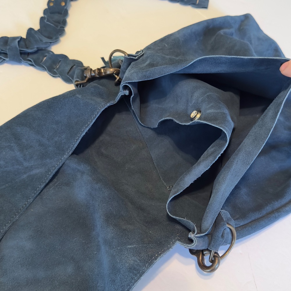 Love 41 Blue Genuine Suede Boho Crossbody Messenger Bag Braided Strap Saddlebag - Picture 5 of 12